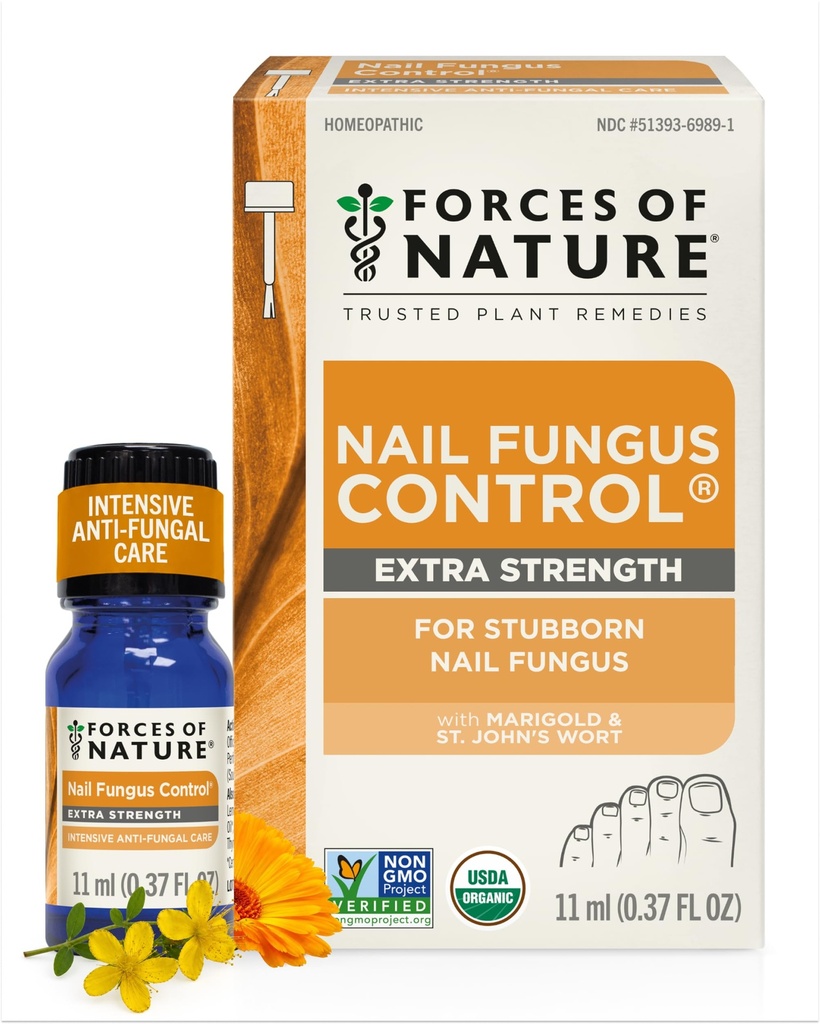 Forces of Nature Toenail Nail Fungus Treatment Extra Strength, Organic Antifungal Restores Appearance of Toenails and Fingernails, Homeopathic Medicine for Cracked, Dry and Damaged Nails, 11ml (0,37 fl oz)