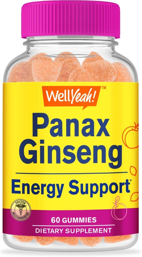 WellYeah Panax Ginseng Gummies - 96mg of Panax Ginseng Root Extract per Serving - Non-GMO, Natural Flavors, Vegan, Gluten-Free, Nut-Free - 60 Count