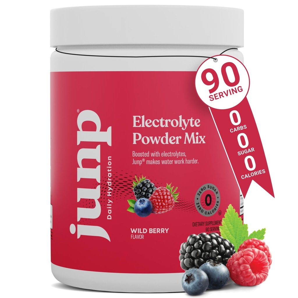 JUNP Elektrolyyttejä Ei sokeria Ei karbeja, Wild Berry Fruit Flavor Keto Electrolyte Drink Mix - Kalium- ja suolahydraatiojauhe Elektrolyyttejä, Zero Calorie Sugar Free Electrolyte Powder, 90 tarjoilua
