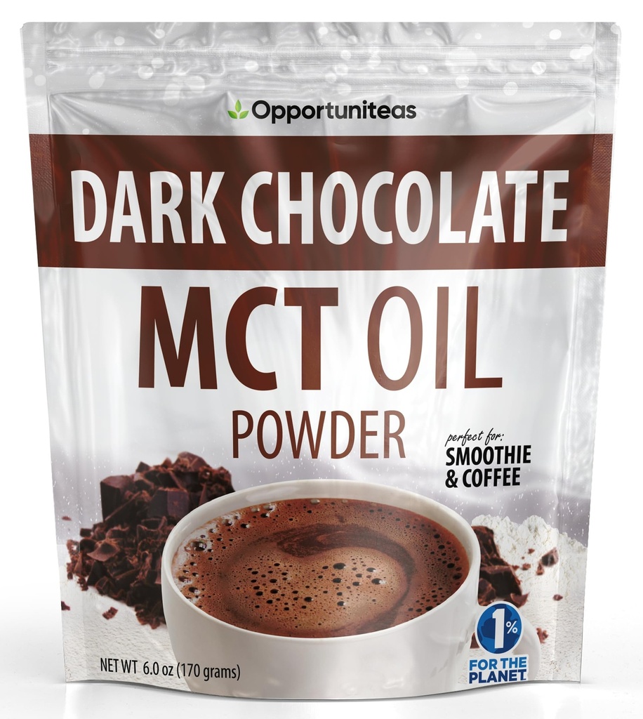 Opportuniteas MCT Oil Powder, Keto Creamer for Coffee, Drinks & Smoothies, Low Carb Keto Friendly, Boost Energy & Mental Focus, Supplement for Ketogenic Diet, Gluten Free&Non-GMO, Dark Chocolate 6 oz