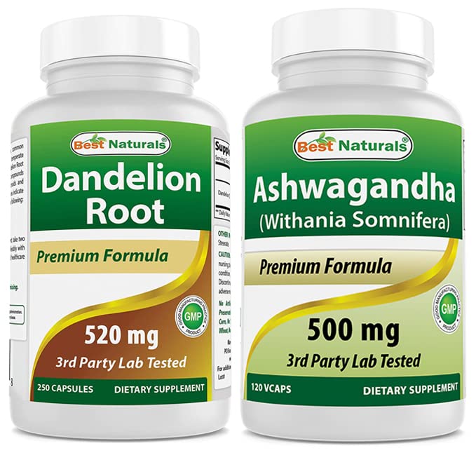 Bästa Naturals Dandelion Root 520 mg & Ashwagandha Extract 500 Mg