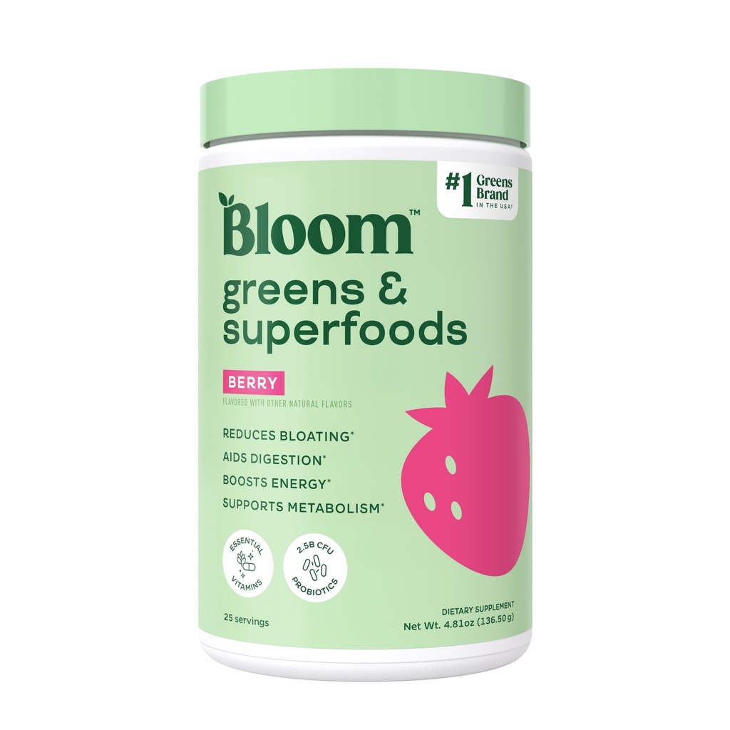 Bloom Nutrition Superfood Greens Powder, Divegestive Enzymes with Probiootit ja Prebiootit, Gut Health, Bloating Relief for Women, Klorella, Green Juice Mix ja Beet Root Powder, 25 SVG, Berry