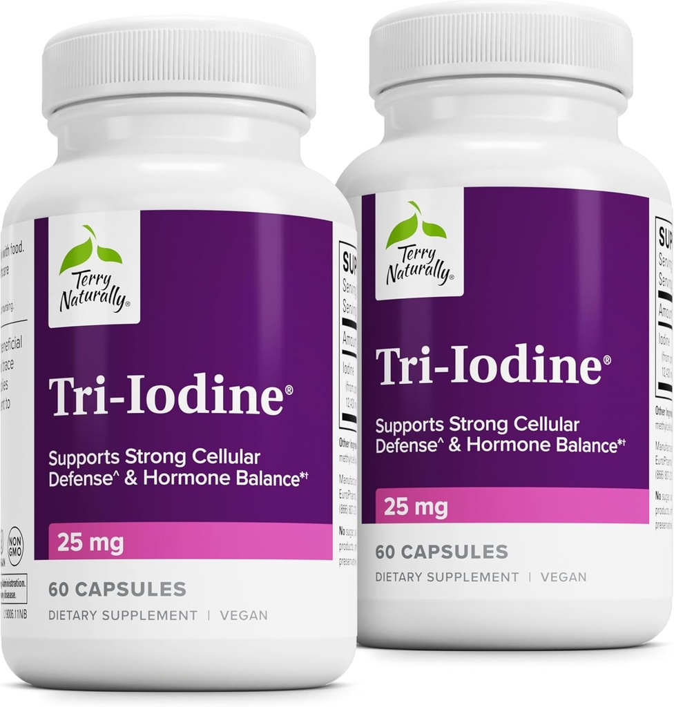 Terry Luonnollisesti Tri-Jodi - Ravintolisä rintojen ja eturauhasten terveystuki - Terve kilpirauhasen toiminta täydentää tuki - 25 mg, 60 kapselia, 2 pakkaus