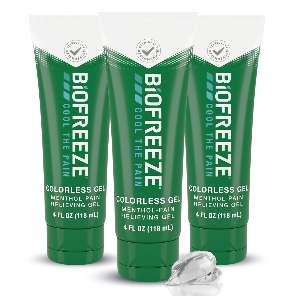 Biofreeze Pain Relief geeli polvi, niska, hip, Joint, olkapää, & yksinkertainen selkäkipu, niveltulehdus kipu reliever, kalpea lihasten Relief, väritön mentoli geeli 4 Fl Oz (Pack of 3)