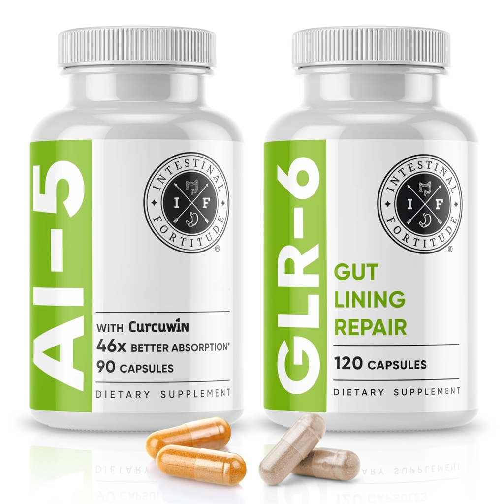 Intestinal Fortitude AI-5 & GLR-6 Digestive Health Supplement Bundle w/Glutamine, gurkmeja, Curcumin för Gut Health Capsule Supplement & Support Digestive Health, Non-GMO, Dairy Free - 30-Day Supply