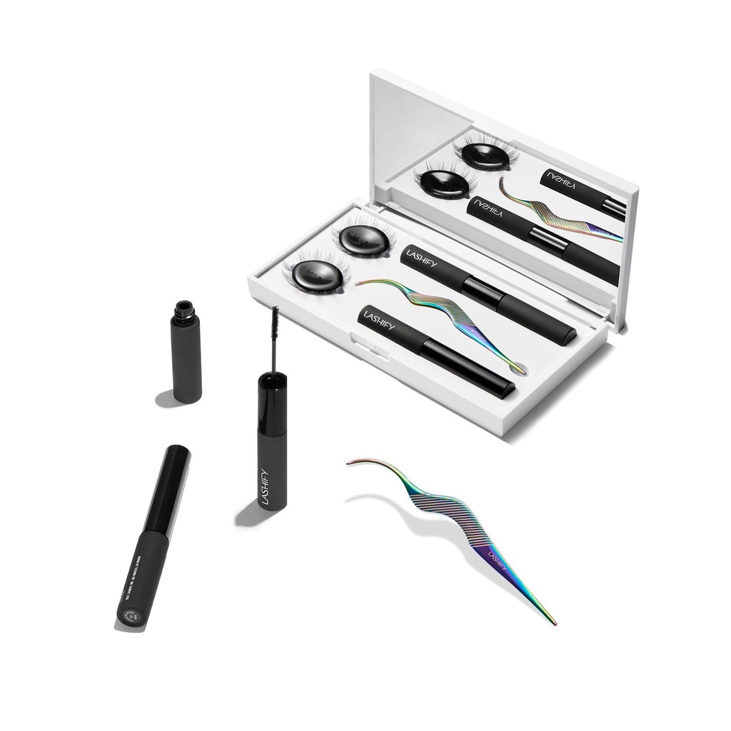 Lashify Control Kit - Komplett DIY Eye Lash Starter Set - Amplify Gossamer Black 10mm, 12mm, White Travel Case, Petite Wand