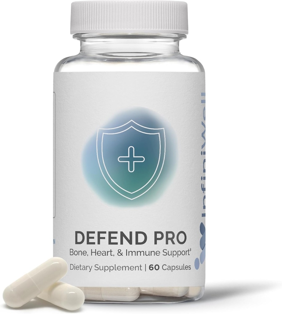 InfiniWell Pro Bone & Immuno Support Supplement - A-vitamiini, D3 & K2 Supplement - Biosabilised, Active Nutrients - 250mcg VIT D - Aid Bone Strength, Heart Health & More (60 kapselia)