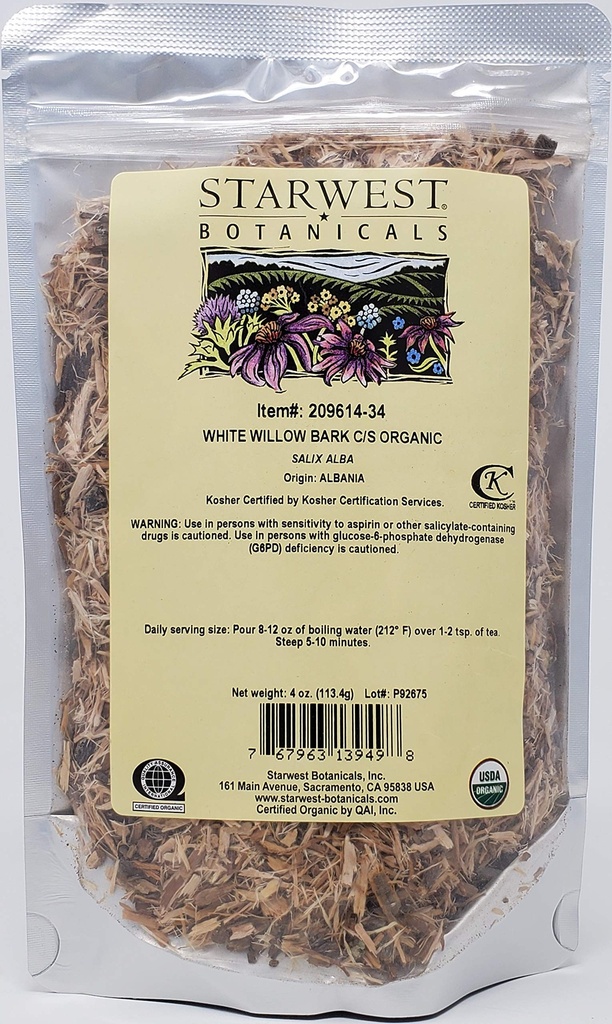 Starwest kasvitieteet Organic White Willow Bark Leikkaa & Sifted, 4 Ounces