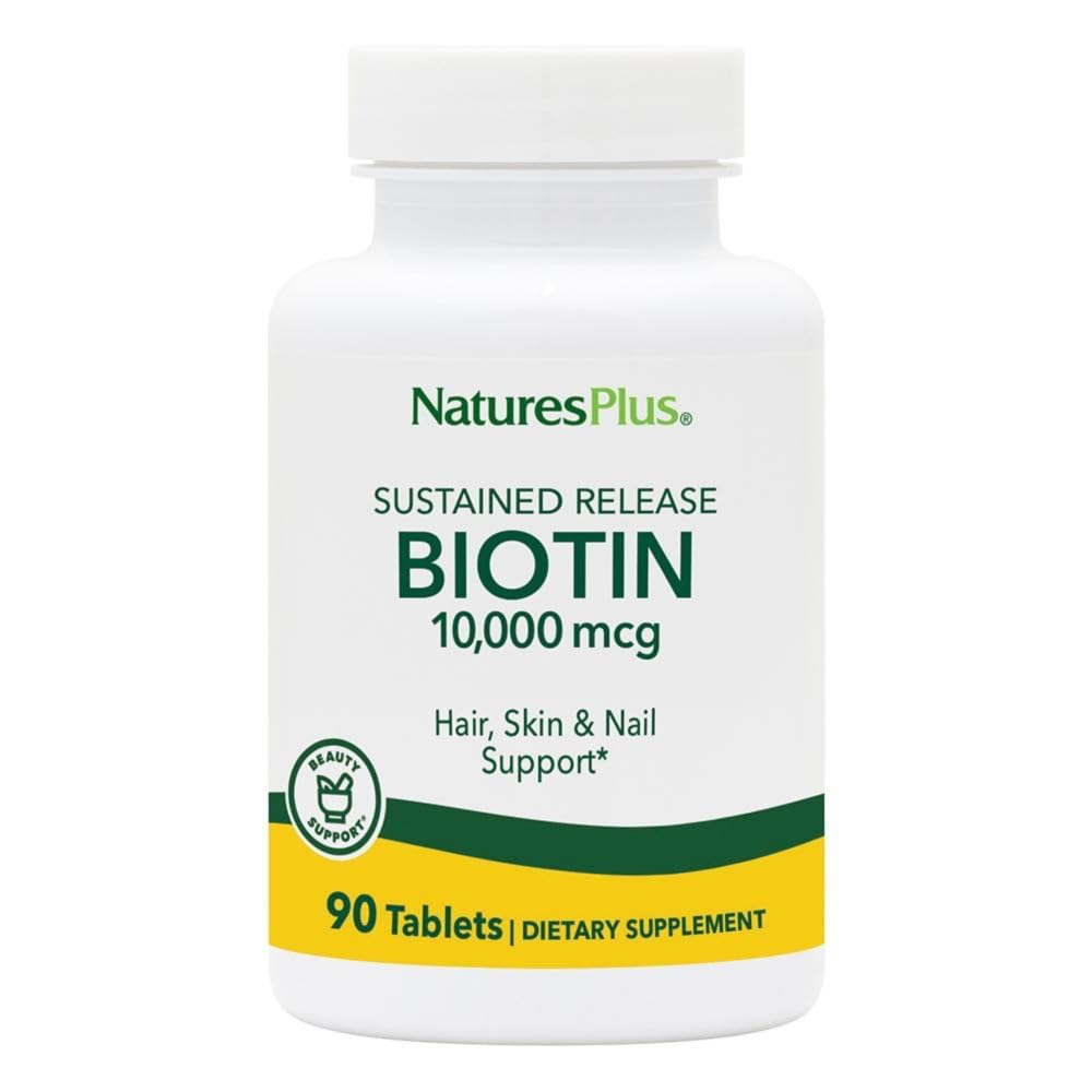 NaturesPlus Biotin, kestävä julkaisu - 90 tablettia - Kasvisruokaa, Gluteeniton - 90 tarjoilua