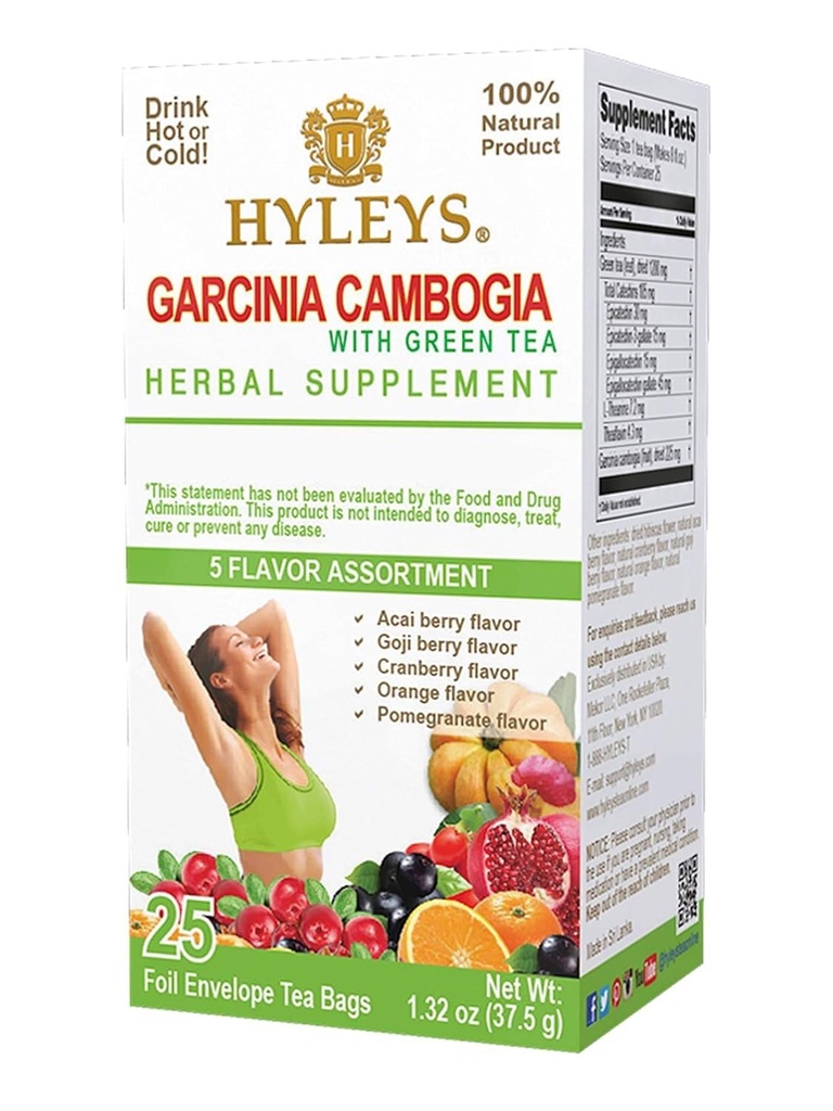 HYLEYS Tee Garcinia Cambogia Vihreä tee 5 Makuja Lajitelma - 25 teepussia (12 pakkaus - 300 teepussia yhteensä)