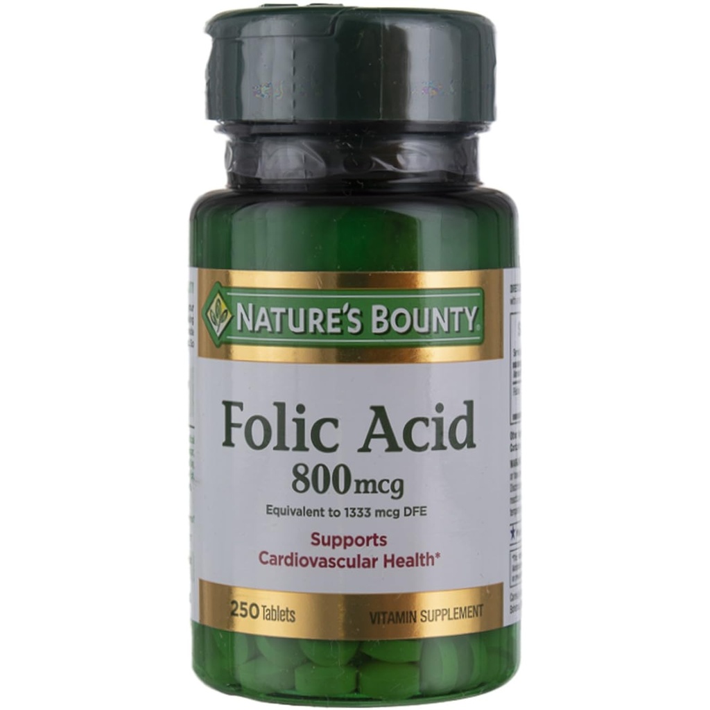 Naturens Bounty Folic Acid Supplement, stöder kardiovaskulär hälsa, 800mcg, multi, ingen smak, 750 greve, pack av 3