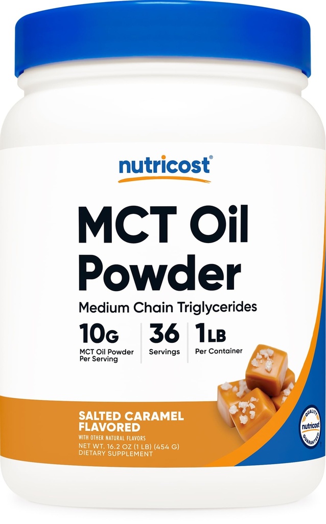 Nutricost Premium MCT Oil Powder (1 LB) (Salted Carmel) - Paras Keto, Ketosis, ja Ketogeeniset diets - Ei-GMO ja Gluteeniton, Keskipitkäketjuinen Triglyseridi