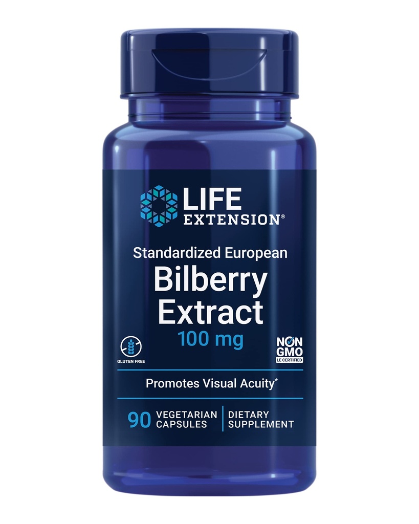 Life Extension Standardized European Bilberry Extract, 100 mg, MirtoSelect® Vaccinium myrtillus, Eye Health, Circulation, Lubrication, Gluten-Free, Non-GMO, Vegetarian, 90 kapslar