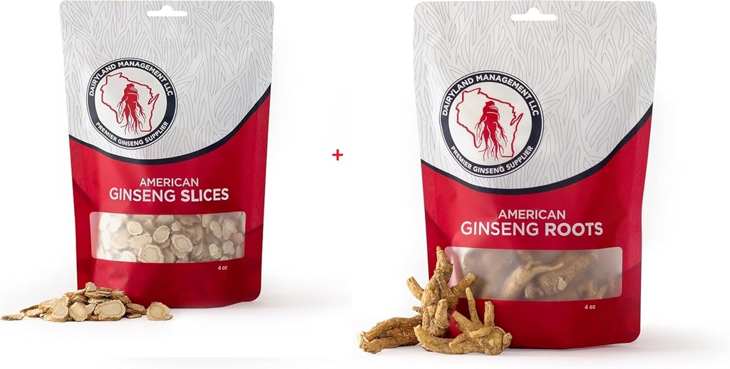 Dairyland American Ginseng Slices and Roots - 4 oz Pack var och en av Wisconsin Ginseng - Direkt från jordbrukare till konsument
