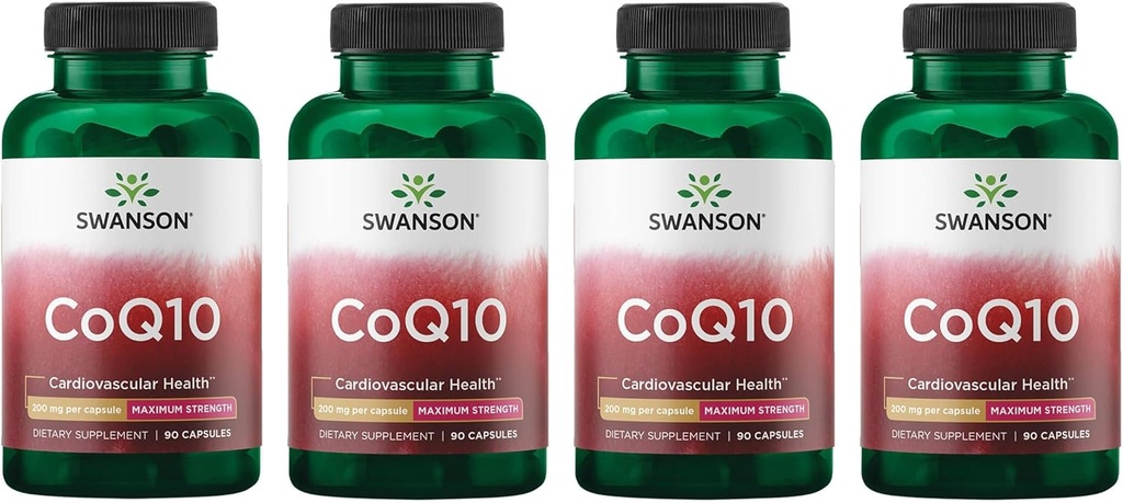 Swanson CoQ10 Cardiovascular Brain Energy och Heart Health Antioxidant Support Supplement 200 mg 90 kapslar (4 Pack)