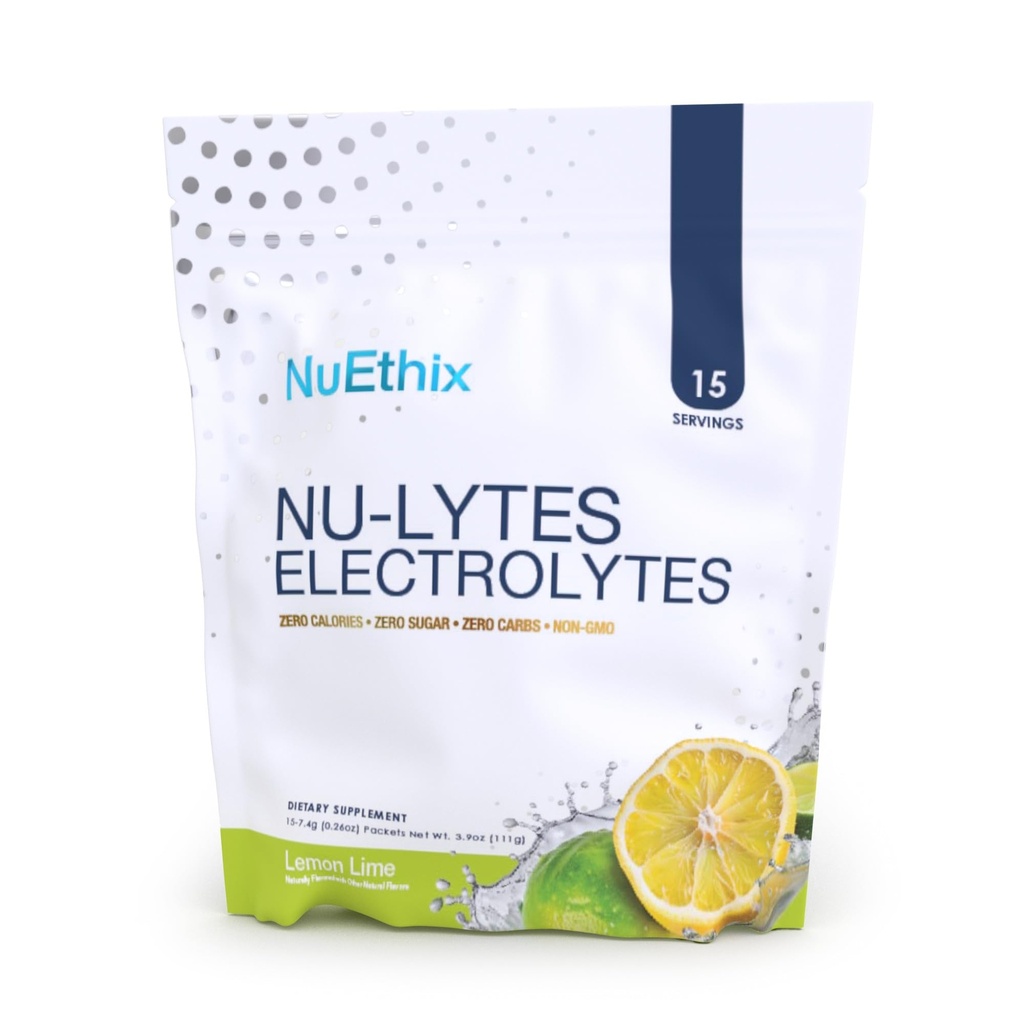 NuEthix Formulations NU-LYTES Elektrolyytit Hydraation Packets, Zero Calories, Zero Sugar, Zero Carbs, Ei-GMO, Elektrolyytit Powder Packets, Glycogen Replenishment, 15 Servings (Sitruunan lime)