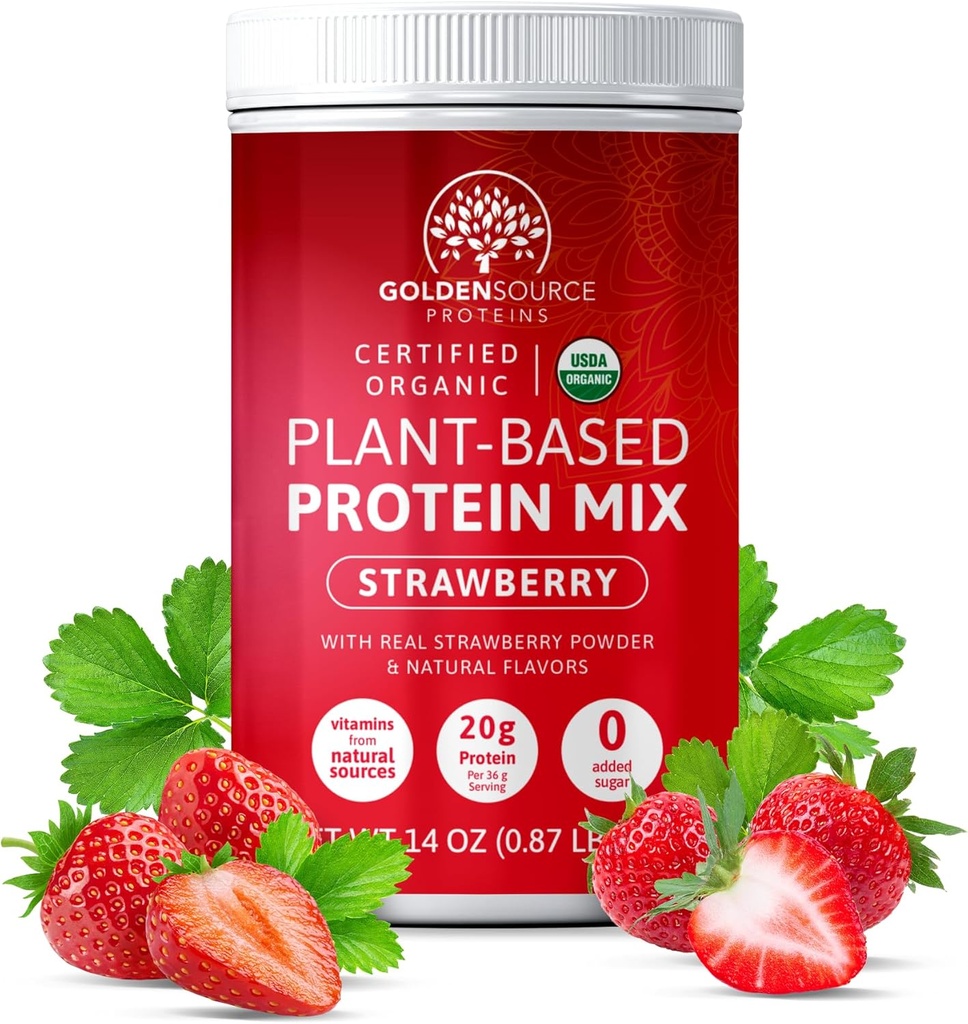 Strawberry - Plant Based Protein Powder, Protein Mix, Proteinpulver med vitaminer och mineraler, 20g Protein, och komplett Amino Acid Profile, Vegan Protein Powder
