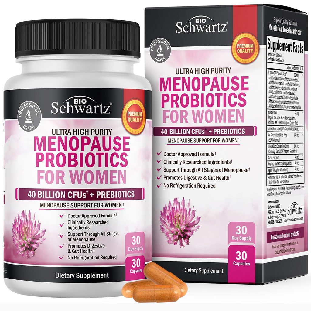 Vaihdevuodet lisäravinteet naisille - 40 miljardia PMY Menopause Probiootit naisille - tuki kuumia Flashs Night Swats Mood Swings ja Balance - Ei-GMO, 30 helppo niellä kapselit, 30 Servings