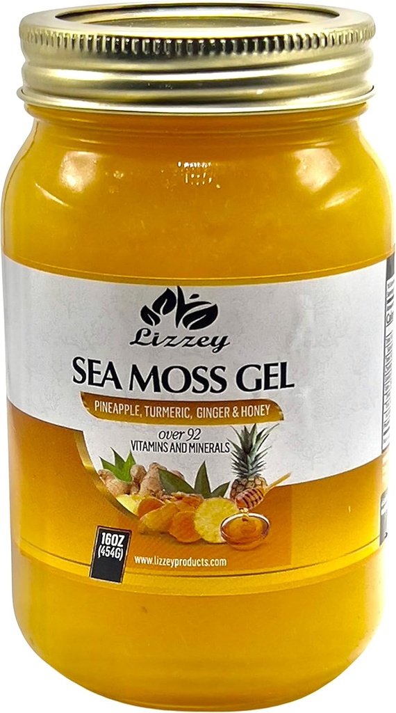 Lizzey 100% Organic, Ananaksen makuinen Sea Moss Gel Turmeric & Inkivääri immuuni terveyttä ja ruoansulatusta tukea, miesten & naisten, Kaikki luonnollinen Superfood täydentää