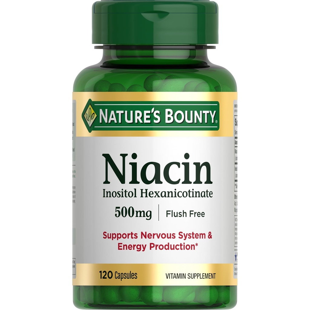 Nature's Bounty Niacin 500mg Flush Free, Cellular Energy Tuki, tukee Hermoston terveys, 120 kapselia