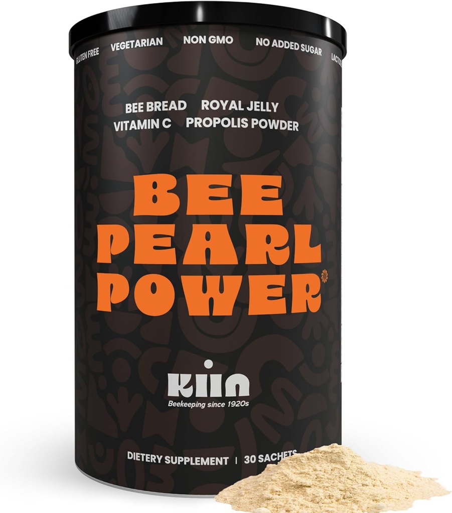 Kiin Bee Bread Powder - Fermented Pollen & Honey, 100% Natural Multivitamiini, Superfood for Energy, Metabolia, uni, Recovery, Immuniteetti sisältää Royal Jelly ja Propolis