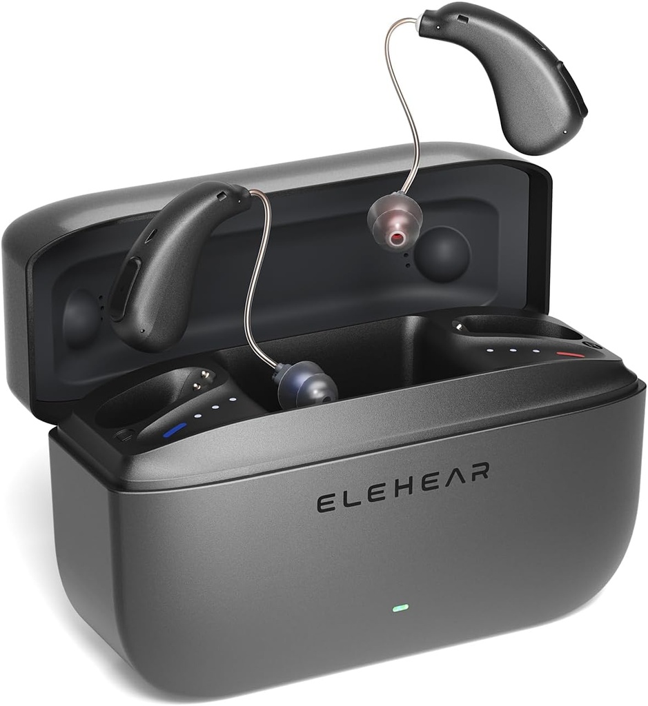 Alpha kuulolaitteet, tekoälyn kohina Peruutus OTC kuulolaitteet senioreille ja aikuisille, Super Clear Sound, pitkäaikainen akku toimivat Ladattava kuulolaite, 4 Modes, Metallic Dark Grey