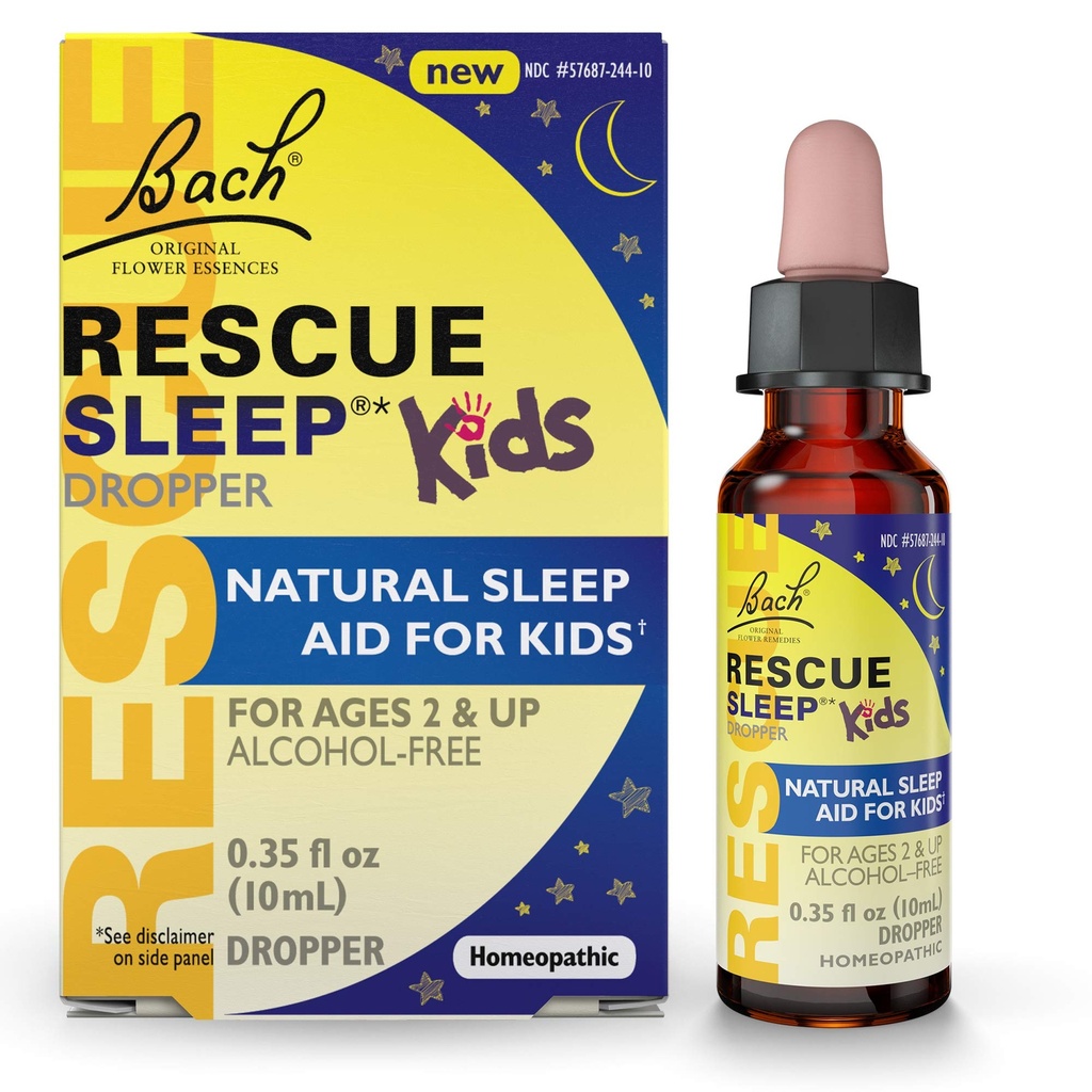 Bach RESCUE SLEEP KIDS Dropper 10mL, Natural Sleep & Stress Relief Aid, Homeopathic Flower Essence, Fri från Melatonin, Sugar & Gluten, Kid-Friendly, Non-alkohol Formel
