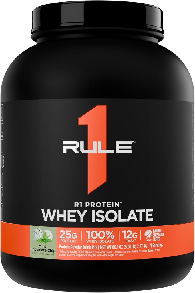 1 artikla R1-proteiini Whey Isolate - kanssa 25g proteiinia & 6g BCAA Yksinomaan eristettyjen ja hydrolysoitujen lähteiden harjoitus Recovery (5 punta*, minttusuklaa Chip)