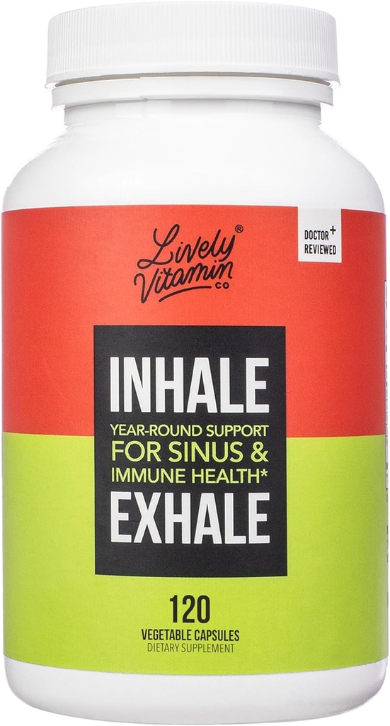Lively Vitamine Co. Hengitä ulos - auttaa rauhoittaa allergiat - kutiava vetiset silmät - Allergian oire Relief - Nenän tukkoisuus - kirkas hengitys - Allergiset vasteet - Yskä - Aivastelu - 120 kapselia