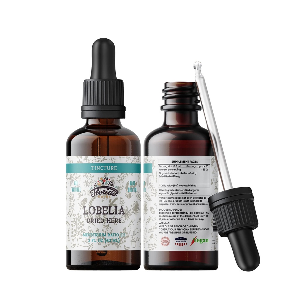 Lobelia Tincture, Organic Lobelia Extract, Lobelia Drops (Lobelia Inflata) Torkade ört