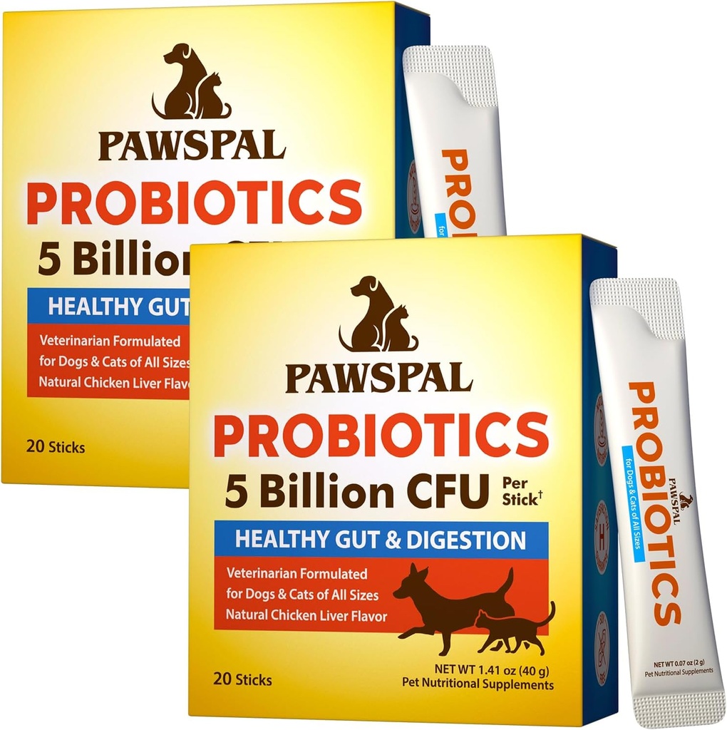 Probiootit koirille ja kissoille, 5 miljardia PMY, eläinlääkäri Formulated, Dgestive & Immuno Health, Gut Flora Balance, Kaikki luonnollinen Probiootti jauhe, Kanan Maksan maku, 40 tikkua