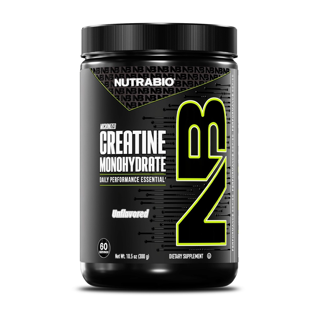 NutraBio Pure Micronized Creatine Monohydrate Powder Supplement, Unflavored, (300 g) - Stöder Bulk Muscle Energy, Recovery och Strength - HPLC Tested Creatine Powder Supplement för män och kvinnor