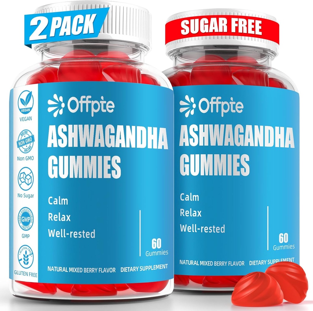 Ashwagandha Gummies Sugar Free for Women Miehet, High Potency Ashwagandha juuriuute lisäravinteet L-Theanine GABA kamomilla Turmeerinen D3 B12 stressiin Aikuiset Vegaani (Mixed Berry)