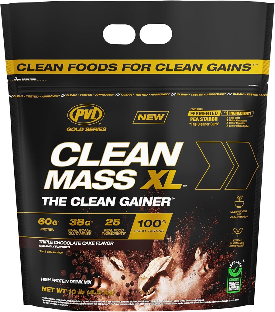 PVL Gold Series - Clean Mass XL - Clean Muscle Mass Gainer - 10 LB - Triple Chocolate Cake