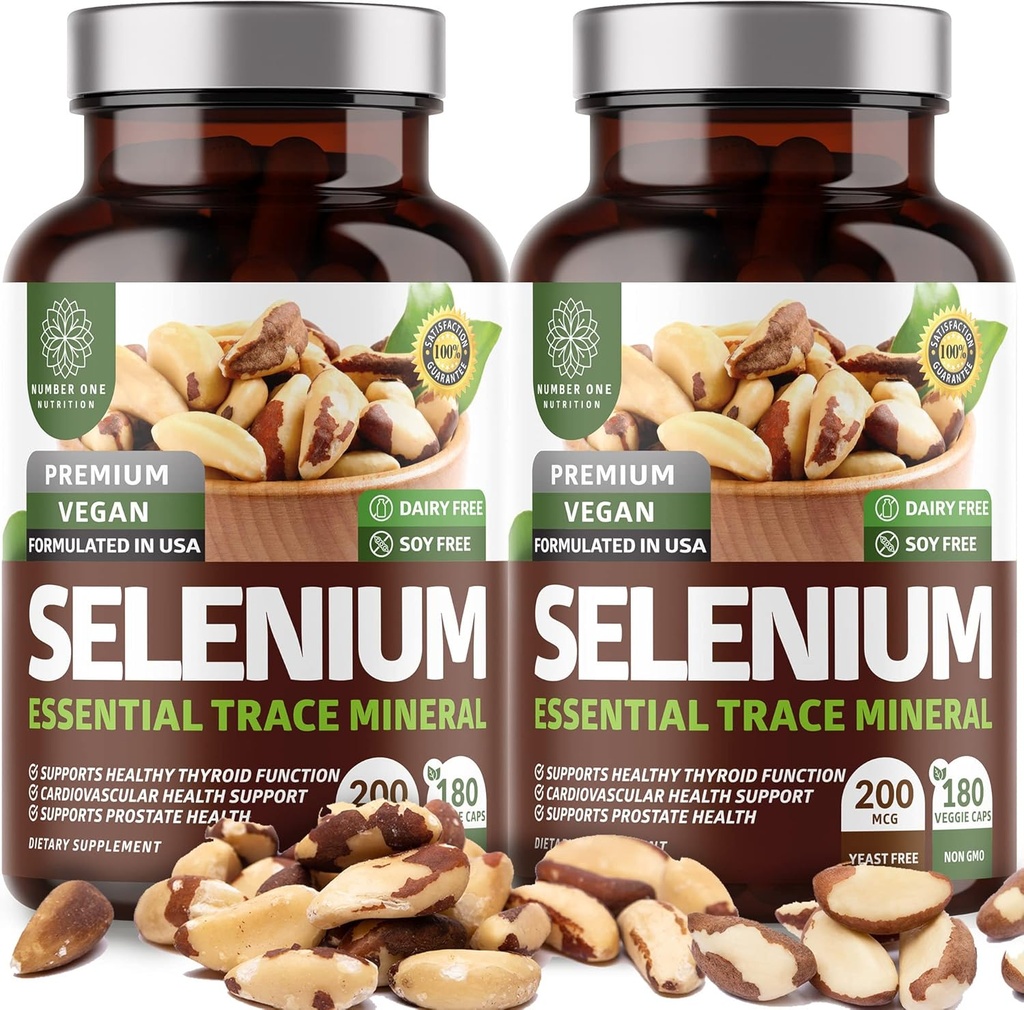 2-Pack N1N Premium Pure Selenium [Max Absorption, 200MCG] för att stödja immunitet, hjärta och prostata hälsa, 360 Veg Caps