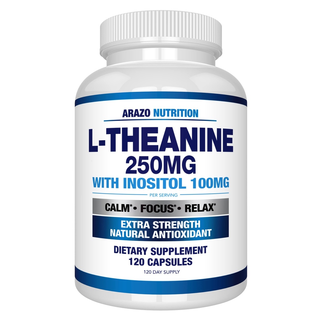 Arazo Nutrition L-Theanine 250 mg (Extra Strength) Inositolilla 100 mg, 120 kapselia Kasvisruokaa