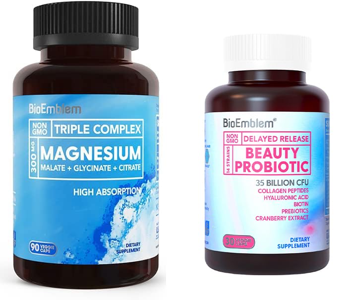 BioEmblem Naisten Triple Magnesium Complex Kauneus Probiootit - 120 Pala valikoima - Ei maukasta