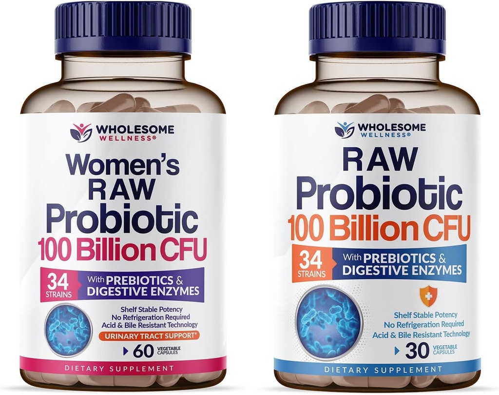 Wholesome Wellness 100 miljarder CFUs med prebiotika och organisk probiotika 100 miljarder CFU för män och kvinnor Bundle