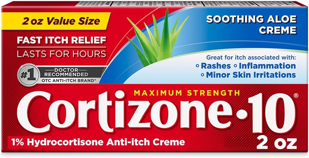Cortizone 10 Maximal Strength Anti-Itch Cream med lugnande Aloe, 1% Hydrocortisone Creme, 2 oz. (Old Packaging)