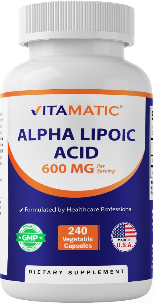 Vitamaattinen Alpha Lipoic Acid (ALA) 600 mg per Serving - 240 Vihanneskapselit - 120 Tarjoilut - Ei-GMO & Gluteenittomat