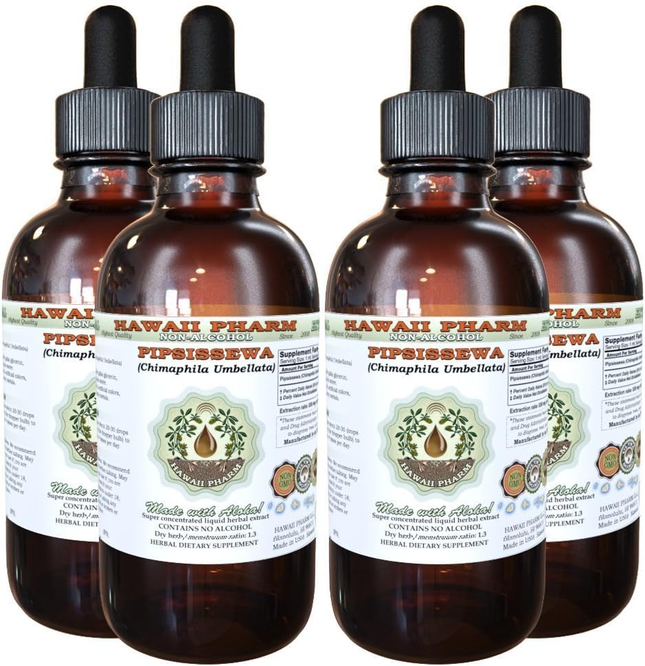 Pipsissewa Alcohol-Free Liquid Extract, Pipsissewa (Chimaphila umbellata) Torkade Leaf Glycerite Natural Herbal Supplement, Hawaii Pharm, USA 4x4 fl.oz