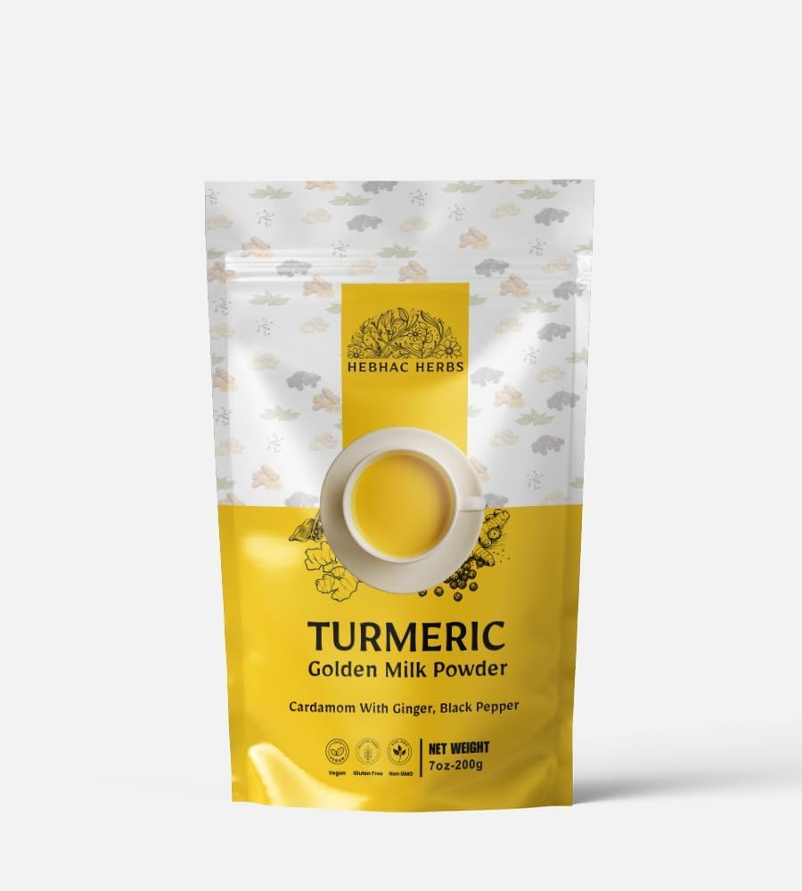 Gurkmeja Golden Milk Powder - 200g, Blend of Turmeric, Black Pepper, Ginger, Cardamom och Cane Sugar By Hebhac Herbals