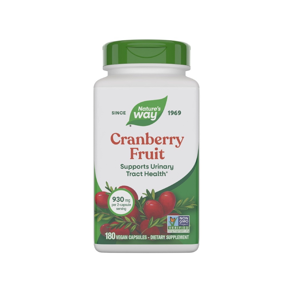 Nature's Way Cranberry Fruit, Cranberry Supplements, Tuet virtsateiden terveyttä*, 930 mg per 2-Capsule Serving, 180 kapselia (Pakkaus toukokuussa Vary)