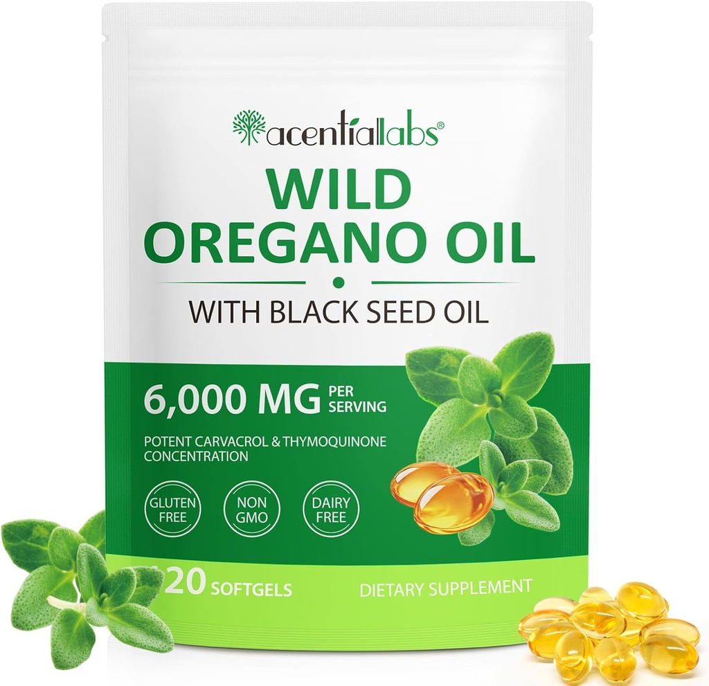 Tammenterho + Oak Oil of Oregano Softgels with Black Seed Oil,2 in 1 Formuloitu Oregano Oil Kapselit Organic for Vitamiini Hyvä Supplement ja Immuuni Tuki 120 Count- Helppo niellä