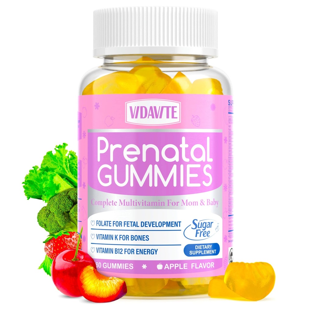 Sugar Free Prenatal Gummies ... 30+ Nutrients (Choline, Folaatti, rauta, vitamiini) for Fetal and Neuraal Support, Bones, Energy & Immuniteetti USA-Made Vegan Prenatal Vitamiins for Women (60 Gummies)