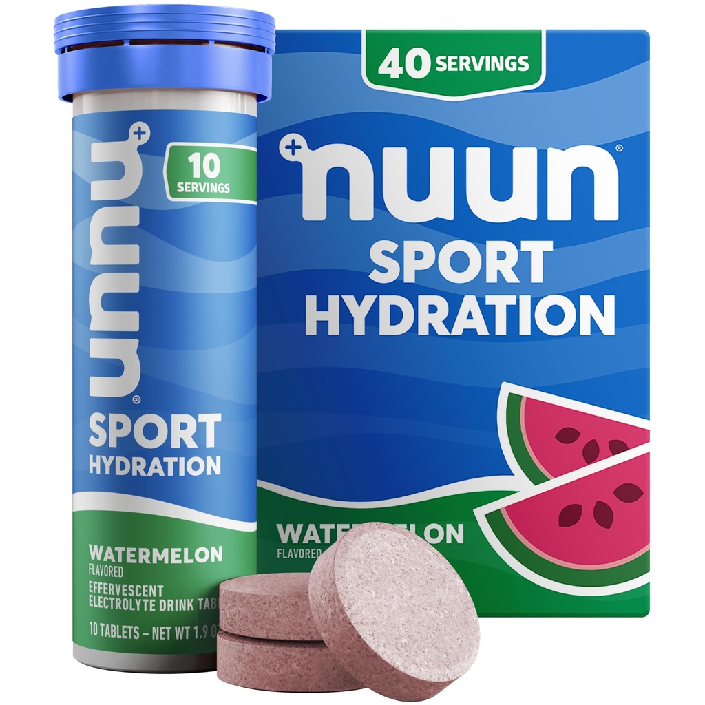 Nuon Sport Elektrolyyttitabletit, joissa on magnesiumia, kalsiumia, kaliumia, kloridia ja natriumia, gluteeniton ja vegaaninen, vesimeloni, 4 pakkausta (40 tarjoilua yhteensä)