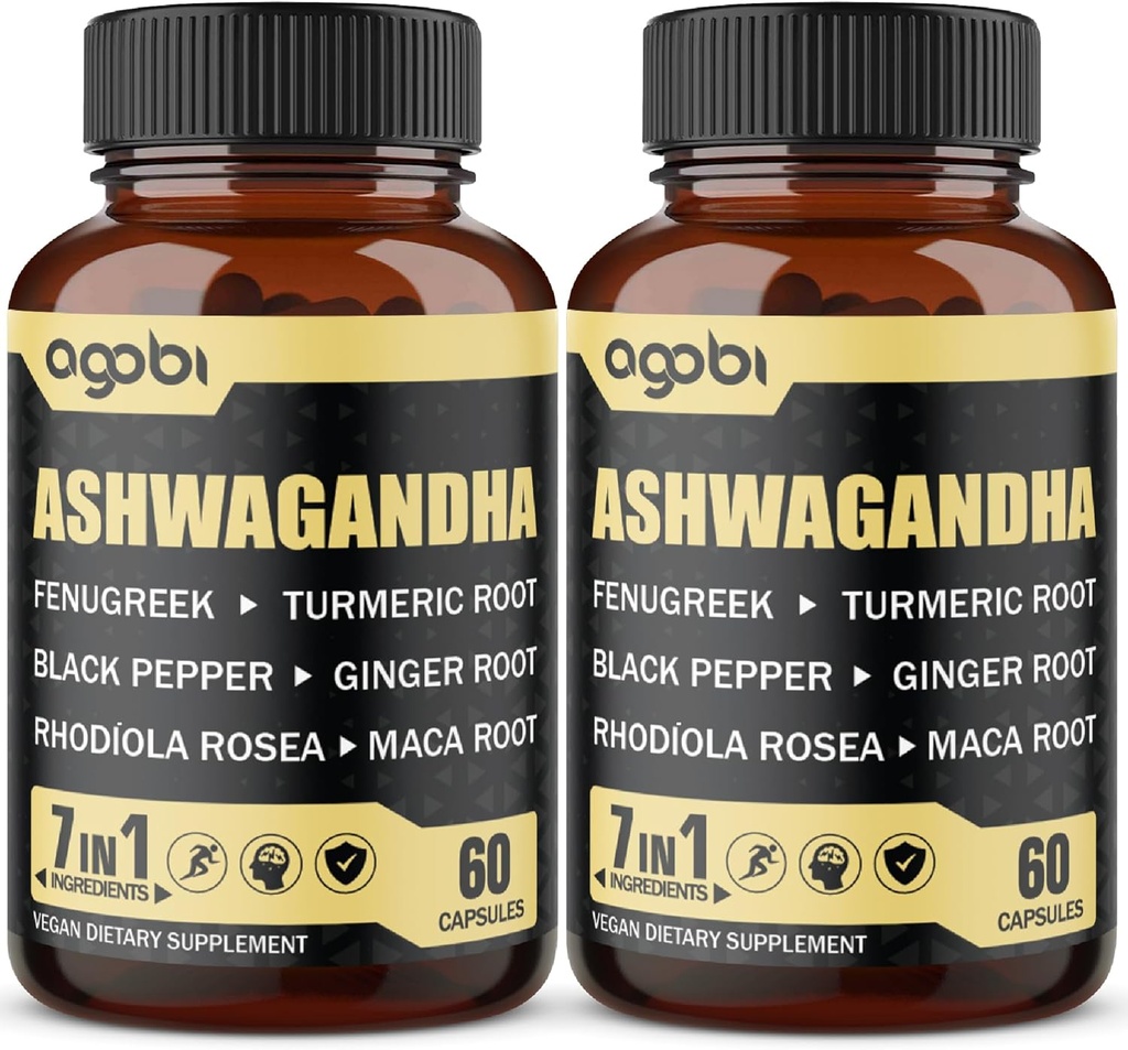 2 pakkausta 60 kapselia - 8050 mg Ashwagandha Extract täydennysosa - 7in1 sarviapilan, Maca, kurkuma, Rhodiola, inkivääri- ja mustapippuri - Spirit, Immuno- ja energiatuki - 4 kuukauden tarjonta