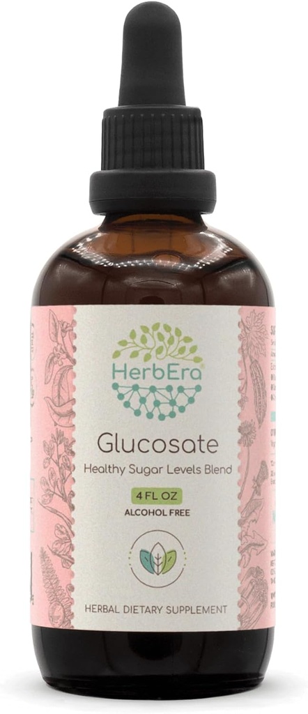 HerbEra Glucosate B120 Alkoholiton uute Tincture, Bitter Melon Fruit, Kaneli Bark, Voikukan juuri, Gymnema Leaf, Sarviapilan siemenet, Amla Fruit. Terve sokeritaso Blend 4 Fl Oz