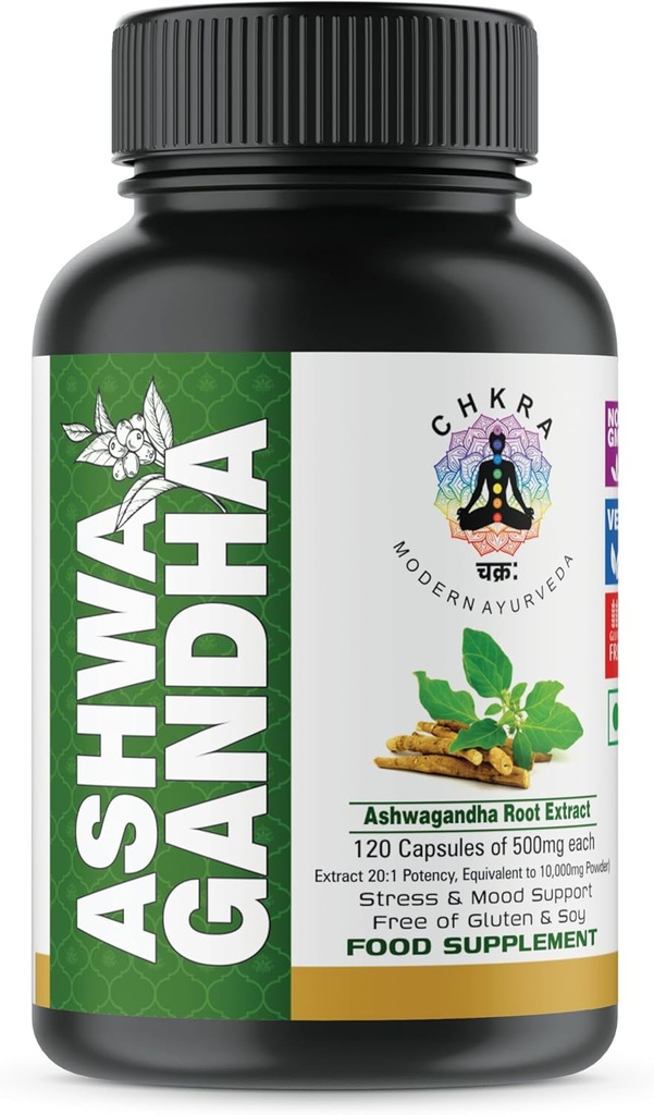 MUFASA Organic Ashwagandha Ekvivalent 10 000 mg - 120 Vegan kapselit - Pure Organic Ashwagandha Powder and Root Extract kapselit - Stressi helpotus, Mielialanparannusaine - 4 kuukauden toimitus