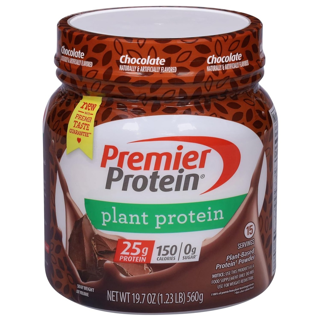 Premier Protein Powder Plant Protein, Chocolate, 25g Plant-Based Protein, 0g sokeria, gluteeniton, Ei soijaa tai maitotuotteet, 15 Tarjoukset